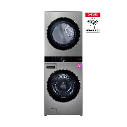 Vista frontal de Washtower LG 22Kg/22Kg Plata AIDD ThinQ WK22VS6P